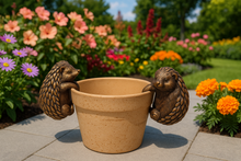 Laden Sie das Bild in den Galerie-Viewer, Polyresin pair of bronze coloured hedgehog pot hangers - Marissa's Garden & Gift