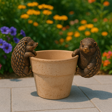 Laden Sie das Bild in den Galerie-Viewer, Polyresin pair of bronze coloured hedgehog pot hangers - Marissa's Garden & Gift