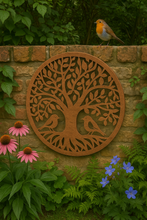 Load image into Gallery viewer, Handmade tree of life bronze powder coated wall art 60cm with two robins - Marissa's Garden & Gift