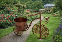 Afbeelding in Gallery-weergave laden, Handmade bronze bike with with bird and tree of life wheels pot plant holder stand with one pot