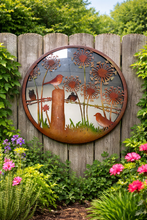 Afbeelding in Gallery-weergave laden, Handmade rusty 60cm acrylic mirror wall plaque of Robin birds Tree Wall Plaque, Rusted coloured Metal, Garden/indoor Wall Art with peeling effect