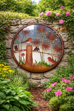 Afbeelding in Gallery-weergave laden, Handmade rusty 60cm acrylic mirror wall plaque of Robin birds Tree Wall Plaque, Rusted coloured Metal, Garden/indoor Wall Art with peeling effect
