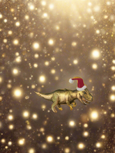 Indlæs billede til gallerivisning Glass Christmas dinosaur with hat Christmas bauble tree hanging decoration/christmas/seasonal/ glass hanging item - Marissa's Garden & Gift