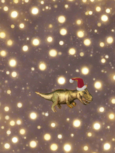 Indlæs billede til gallerivisning Glass Christmas dinosaur with hat Christmas bauble tree hanging decoration/christmas/seasonal/ glass hanging item - Marissa's Garden & Gift