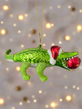 Load image into Gallery viewer, Glass Christmas crocodile with bauble in mouth Christmas bauble tree hanging decoration/christmas/seasonal/ glass hanging item - Marissa's Garden & Gift
