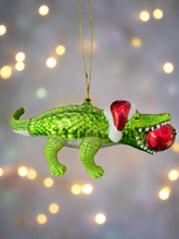 Load image into Gallery viewer, Glass Christmas crocodile with bauble in mouth Christmas bauble tree hanging decoration/christmas/seasonal/ glass hanging item - Marissa's Garden & Gift