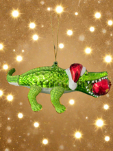 Load image into Gallery viewer, Glass Christmas crocodile with bauble in mouth Christmas bauble tree hanging decoration/christmas/seasonal/ glass hanging item - Marissa's Garden & Gift