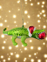 Load image into Gallery viewer, Glass Christmas crocodile with bauble in mouth Christmas bauble tree hanging decoration/christmas/seasonal/ glass hanging item - Marissa's Garden & Gift