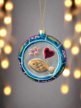 Indlæs billede til gallerivisning Glass cat bowl Christmas bauble tree hanging decoration/christmas/seasonal/ glass hanging item - Marissa's Garden & Gift