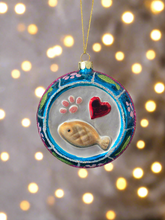 Indlæs billede til gallerivisning Glass cat bowl Christmas bauble tree hanging decoration/christmas/seasonal/ glass hanging item - Marissa's Garden & Gift