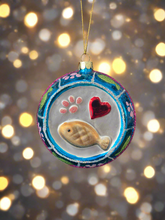 Indlæs billede til gallerivisning Glass cat bowl Christmas bauble tree hanging decoration/christmas/seasonal/ glass hanging item - Marissa's Garden & Gift