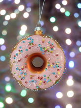 Indlæs billede til gallerivisning Christmas glass donut with sprinkles decoration/christmas/seasonal/ glass hanging item - Marissa's Garden & Gift