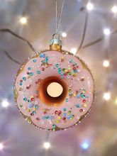 Indlæs billede til gallerivisning Christmas glass donut with sprinkles decoration/christmas/seasonal/ glass hanging item - Marissa's Garden & Gift