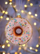 Indlæs billede til gallerivisning Christmas glass donut with sprinkles decoration/christmas/seasonal/ glass hanging item - Marissa's Garden & Gift