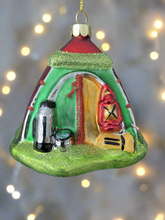 Load image into Gallery viewer, Glass Christmas camping tent/campers tent Christmas bauble tree hanging decoration/christmas/seasonal/ glass hanging item - Marissa's Garden & Gift