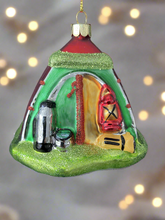 Load image into Gallery viewer, Glass Christmas camping tent/campers tent Christmas bauble tree hanging decoration/christmas/seasonal/ glass hanging item - Marissa's Garden & Gift
