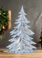Load image into Gallery viewer, Handmade Christmas metal tree table decoration silver with brushed effect 32 x 8 x 40cm - Marissa's Garden & Gift
