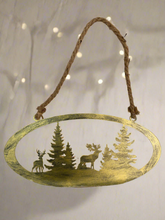 Indlæs billede til gallerivisning Handmade reindeer and Christmas tree gold wall art for indoors/outdoors oval wall art 38 x 1 x 18cm - Marissa's Garden & Gift