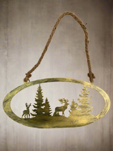 Indlæs billede til gallerivisning Handmade reindeer and Christmas tree gold wall art for indoors/outdoors oval wall art 38 x 1 x 18cm - Marissa's Garden & Gift
