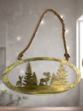 Indlæs billede til gallerivisning Handmade reindeer and Christmas tree gold wall art for indoors/outdoors oval wall art 38 x 1 x 18cm - Marissa's Garden & Gift