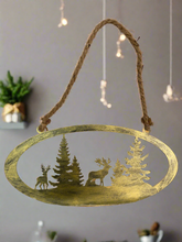 Indlæs billede til gallerivisning Handmade reindeer and Christmas tree gold wall art for indoors/outdoors oval wall art 38 x 1 x 18cm - Marissa's Garden & Gift