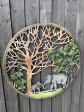 Load image into Gallery viewer, Handmade peeling tree of life elephant father and son wall art indoors/outdoors 60cm x60cm