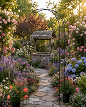 Load image into Gallery viewer, Hollywell Garden Rose Arch black with gold leaves