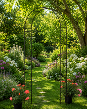 Load image into Gallery viewer, Hollywell Garden Rose Arch black with gold leaves