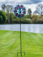 Indlæs billede til gallerivisning Handmade Aurora peacock powder coated garden wind sculpture spinner measuring 150cm - Marissa's Garden & Gift