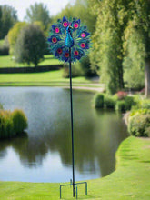 Indlæs billede til gallerivisning Handmade Aurora peacock powder coated garden wind sculpture spinner measuring 150cm - Marissa's Garden & Gift