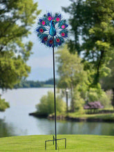 Indlæs billede til gallerivisning Handmade Aurora peacock powder coated garden wind sculpture spinner measuring 150cm - Marissa's Garden & Gift