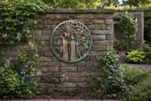 Indlæs billede til gallerivisning Handmade rusty 60cm wall plaque of robin birds Tree Wall Plaque, Rusted coloured Metal, Garden/indoor Wall Art with peeling effect