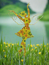 Load image into Gallery viewer, Standing Art Deco yellow floral garden/ outdoor metal garden fairy measuring 24.5 x 8 x 55cm - Marissa's Garden & Gift