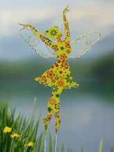 Load image into Gallery viewer, Standing Art Deco yellow floral garden/ outdoor metal garden fairy measuring 24.5 x 8 x 55cm - Marissa's Garden & Gift