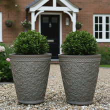 Load image into Gallery viewer, 29cm Blenheim antique taupe coloured flower pots x 2 recycled plastic - Marissa's Garden & Gift