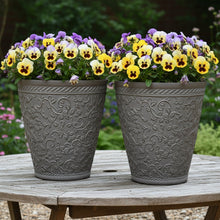 Load image into Gallery viewer, 29cm Blenheim antique taupe coloured flower pots x 2 recycled plastic - Marissa's Garden & Gift