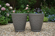 Load image into Gallery viewer, 29cm Blenheim antique taupe coloured flower pots x 2 recycled plastic - Marissa's Garden & Gift