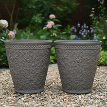 Load image into Gallery viewer, 29cm Blenheim antique taupe coloured flower pots x 2 recycled plastic - Marissa's Garden & Gift
