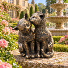 Load image into Gallery viewer, Cats Couple aged gold polyresin ornament in scenic garden setting