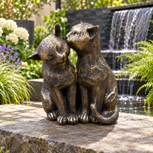Load image into Gallery viewer, Cats Couple aged gold polyresin ornament in scenic garden setting