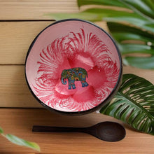 Indlæs billede til gallerivisning Handmade hand painted white and pink with elephant design food safe coconut bowl and spoon Set with free gift bamboo straw and gift box - Marissa's Garden & Gift