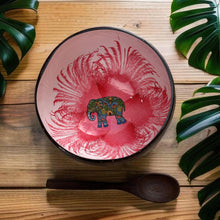 Indlæs billede til gallerivisning Handmade hand painted white and pink with elephant design food safe coconut bowl and spoon Set with free gift bamboo straw and gift box - Marissa's Garden & Gift