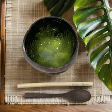 Indlæs billede til gallerivisning Handmade hand painted green feather design food safe coconut bowl and spoon Set with free gift bamboo straw and gift box - Marissa's Garden & Gift