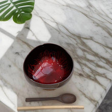 Load image into Gallery viewer, Handmade hand painted red feather design food safe coconut bowl and spoon Set with free gift bamboo straw and gift box - Marissa's Garden & Gift