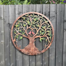 Load image into Gallery viewer, Rusty tree of life with heart and lovebirds wall art peeling effect 60cm wall art suitable for indoors/outdoors anniversary/birthday gift - Marissa's Garden & Gift