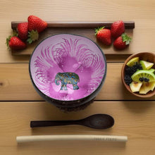 Charger l'image dans la galerie, Handmade hand painted white and pink with elephant design food safe coconut bowl and spoon Set with free gift bamboo straw and gift box - Marissa's Garden & Gift