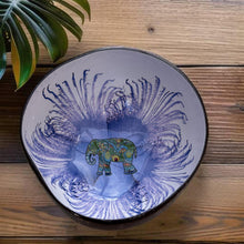 Afbeelding in Gallery-weergave laden, Handmade hand painted white and blue with elephant design food safe coconut bowl and spoon Set with free gift bamboo straw and gift box - Marissa's Garden & Gift