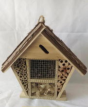 Load image into Gallery viewer, Handmade wooden house shaped medium insect house
