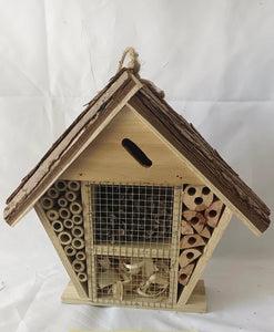 Handmade wooden house shaped medium insect house