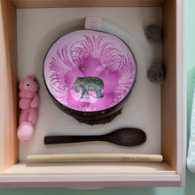 Charger l'image dans la galerie, Handmade hand painted white and pink with elephant design food safe coconut bowl and spoon Set with free gift bamboo straw and gift box - Marissa's Garden & Gift